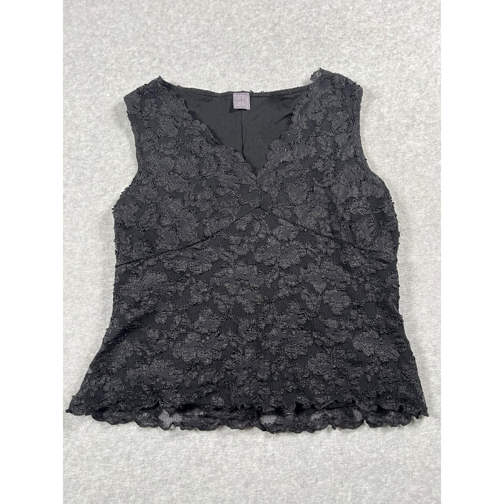 VTG Y2K Babydoll Top Women M Black Floral Lace 90s Minimalist Chic Capsule